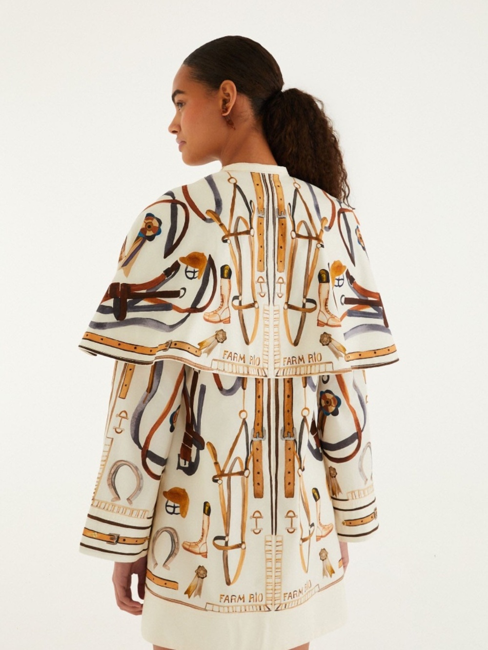 FARM Rio Off-White Equestrian Scarf Cape Mini Dress Size MEQUESTRIAN SCARF WINTE - Picture 3 of 3
